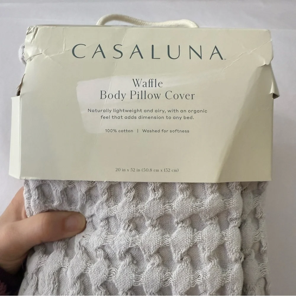 Casaluna Light Gray Waffle Body Pillow Cover New 20 x 52 100% Cotton